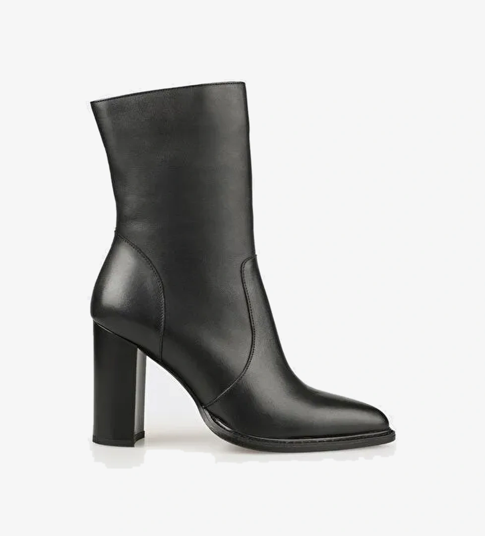 Siyah Deri Kadın Yüksek Topuk Bot - Görsel 1