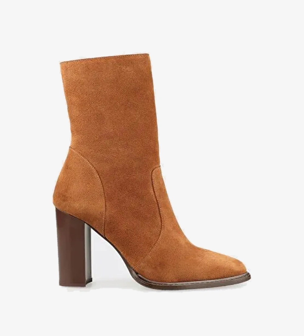 Taba Deri Kadın Yüksek Topuk Bot - Görsel 1