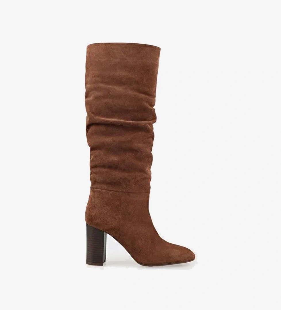 Kahve Deri Kadın Topuklu Çizme - Görsel 1