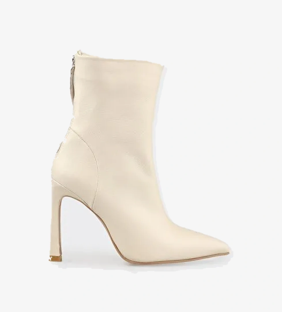 Bej Deri Kadın Klasik Bot - Görsel 1