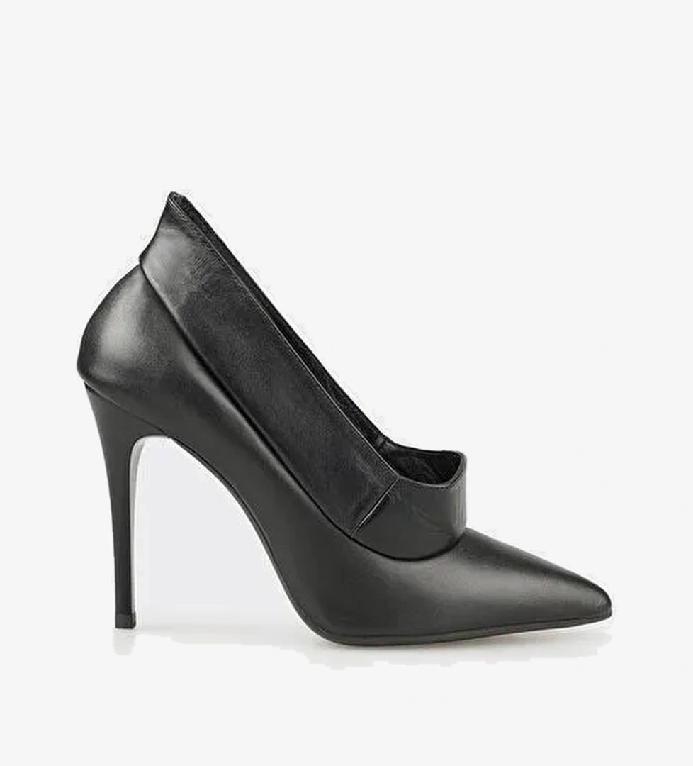 Siyah Deri Kadın Yüksek Topuk Ayakkabı - Görsel 1