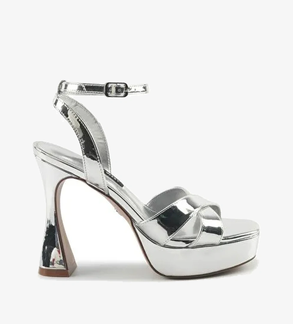 VENEZA 5PR Gümüş Kadın Topuklu Sandalet - Görsel 1