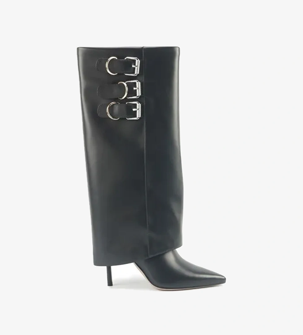 JUSTYOU 5PR Siyah Kadın Topuklu Çizme - Görsel 1