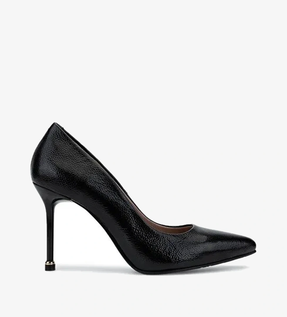 Tamer Tanca Kadın Hakiki Deri Siyah Rugan Topuklu Ayakkabı - Görsel 1