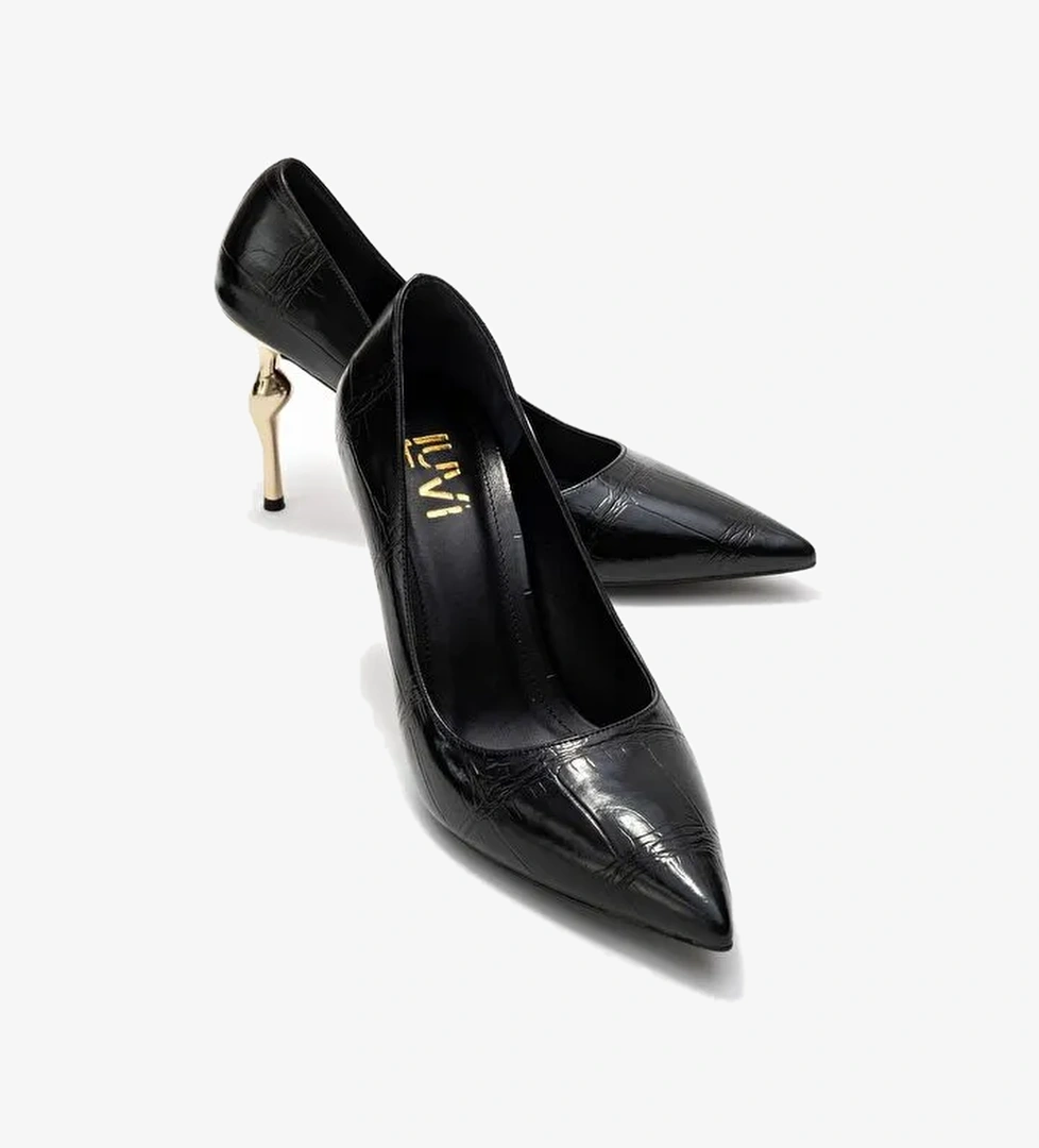 HUDSON Siyah Baskı Kadın Topuklu Ayakkabı - Görsel 1