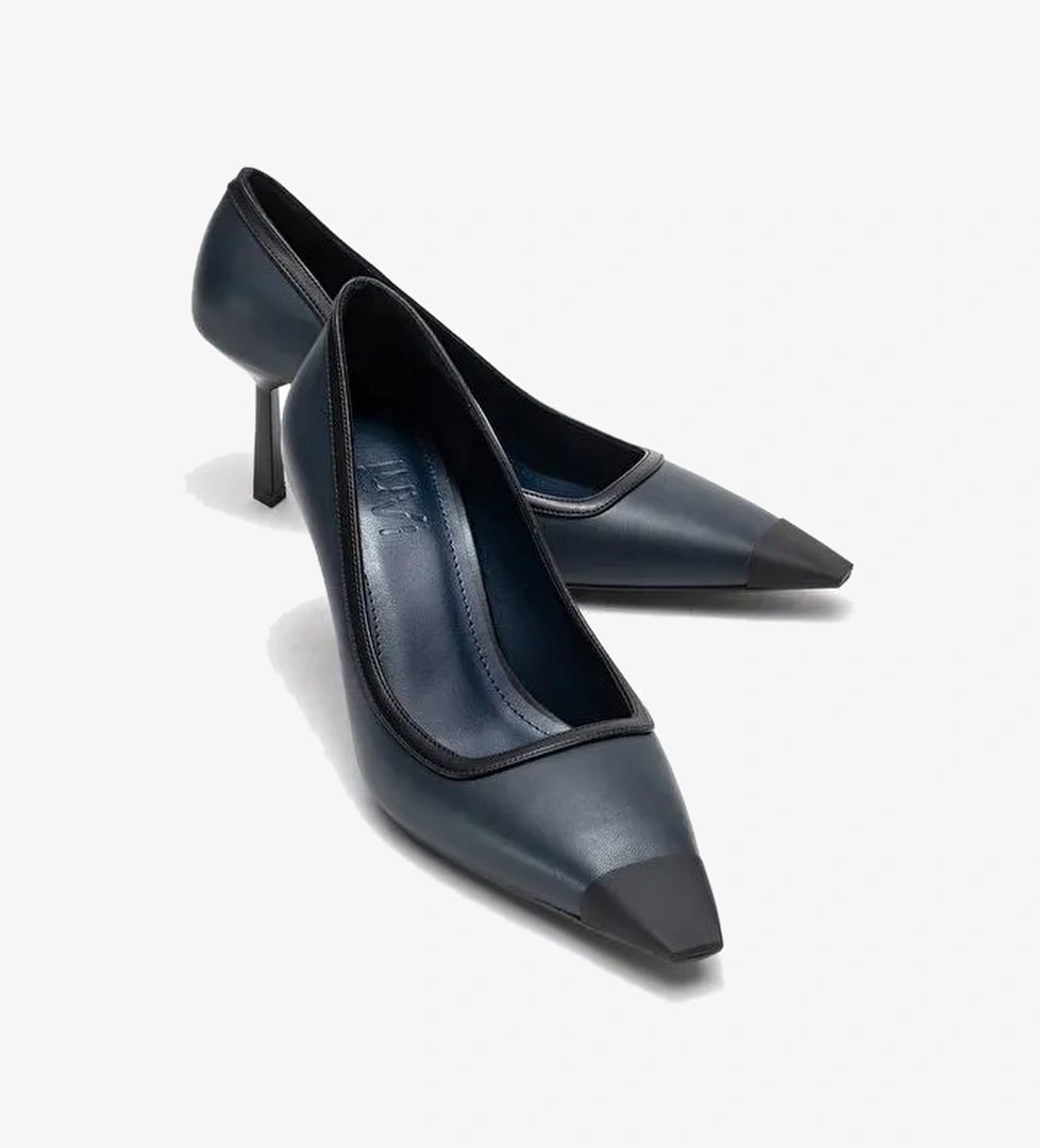 RONA Lacivert Cilt Mat Burunlu Kadın Topuklu Ayakkabı - Görsel 1