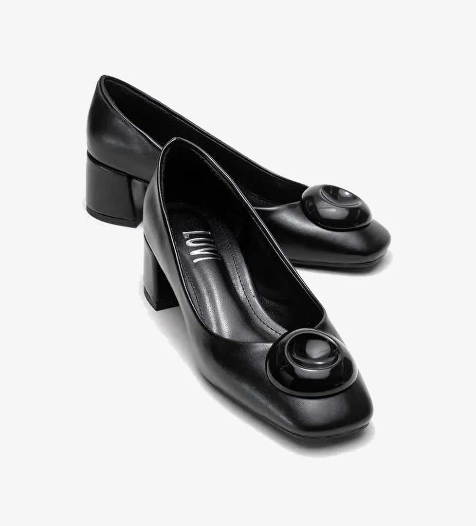 MILA Siyah Tokalı Kare Burunlu Kadın Kalın Topuklu Ayakkabı - Görsel 1