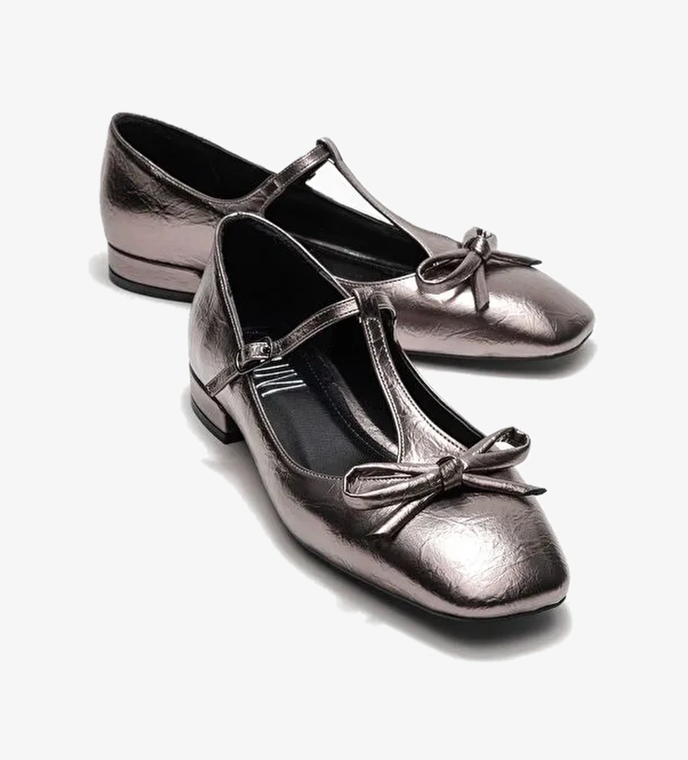 LORENA Platin Fiyonklu Kadın Babet Ayakkabı - Görsel 1