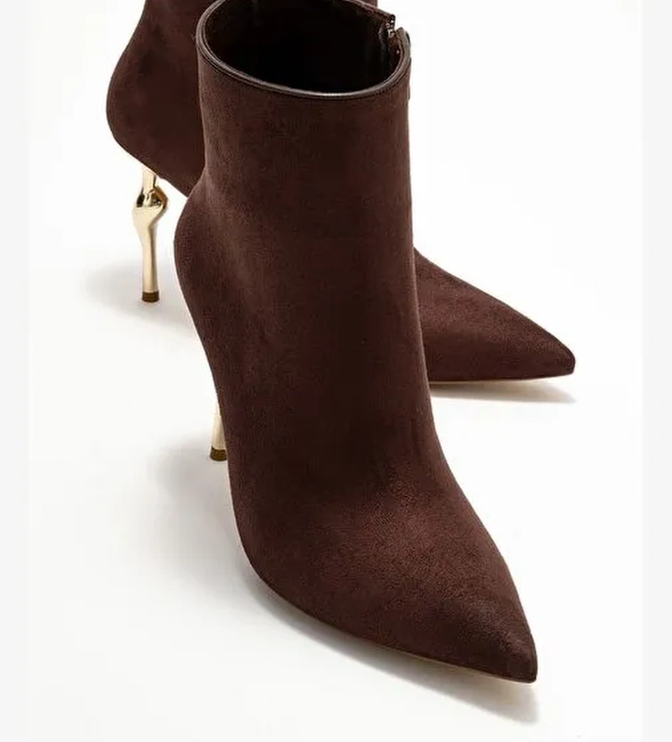 CRISTA Kahverengi Süet Sivri Burunlu Kadın Topuklu Bot - Görsel 1