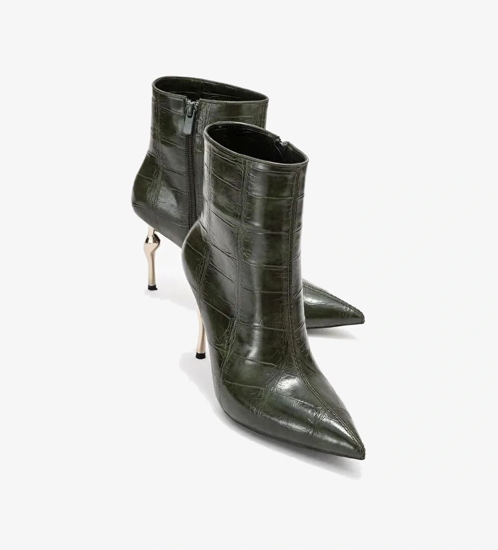 CRISTA Yeşil Baskı Sivri Burunlu Kadın Topuklu Bot - Görsel 1