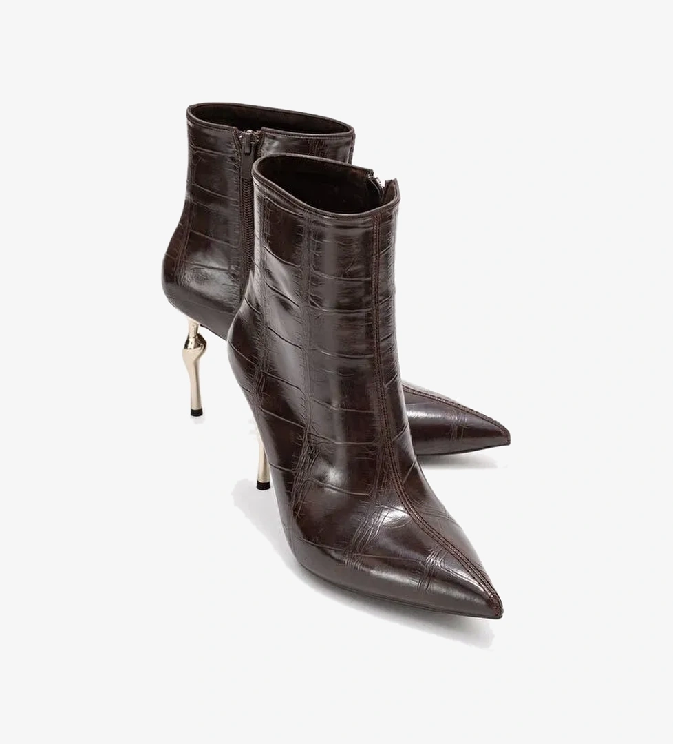 CRISTA Kahverengi Baskı Sivri Burunlu Kadın Topuklu Bot - Görsel 1