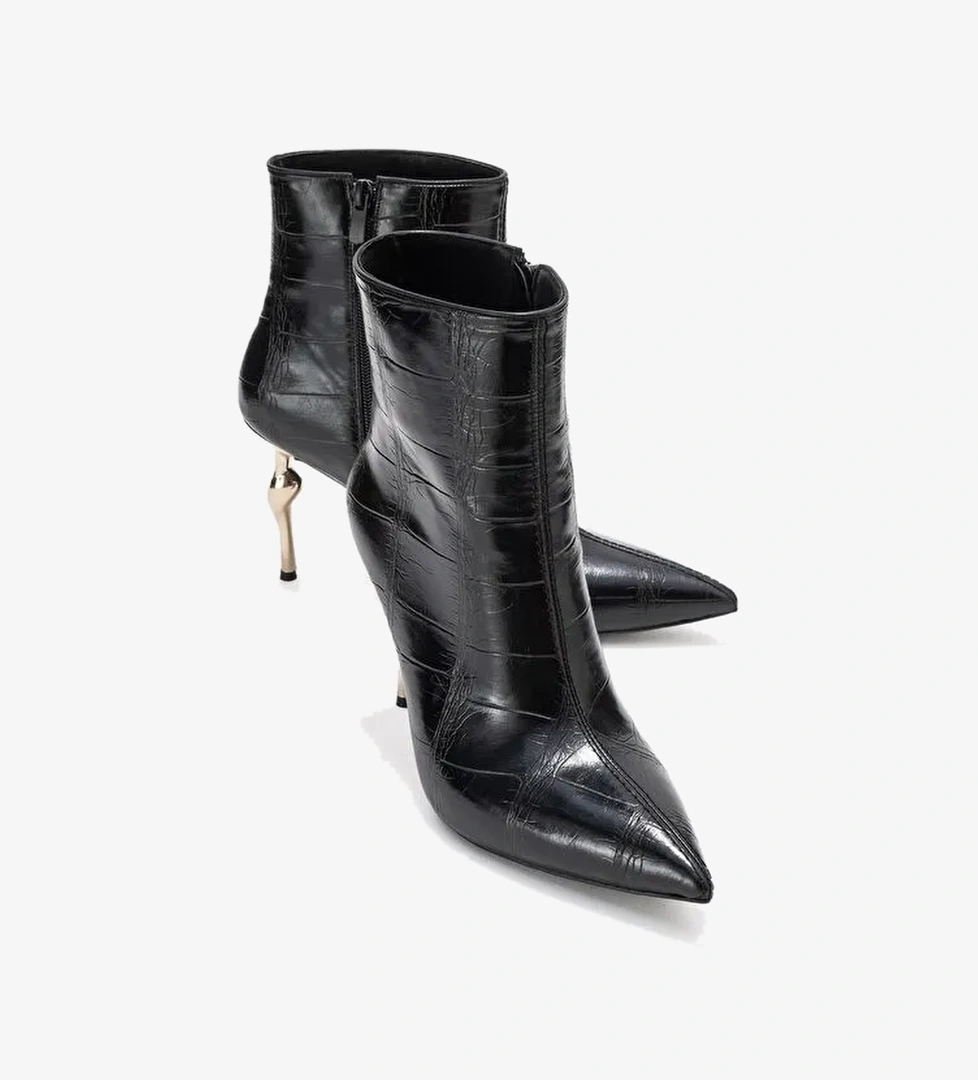 CRISTA Siyah Baskı Sivri Burunlu Kadın Topuklu Bot - Görsel 1