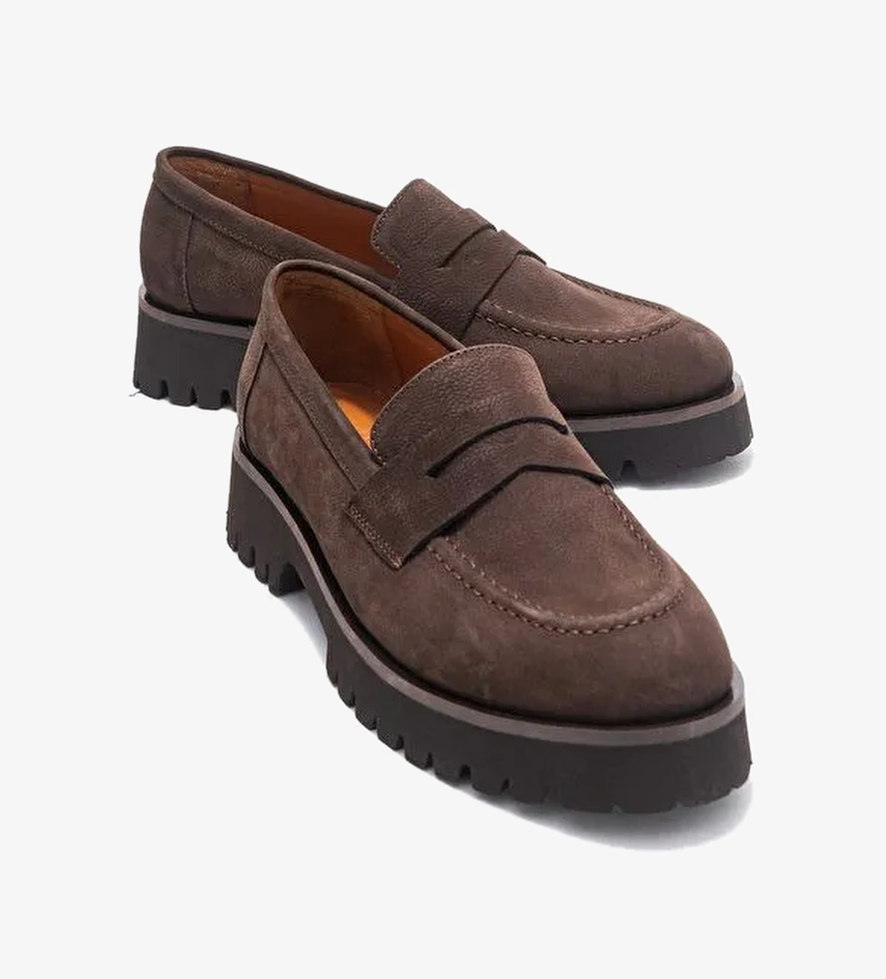 VIONEL Kahverengi Nubuk Hakiki Deri Kadın Loafer Ayakkabı - Görsel 1