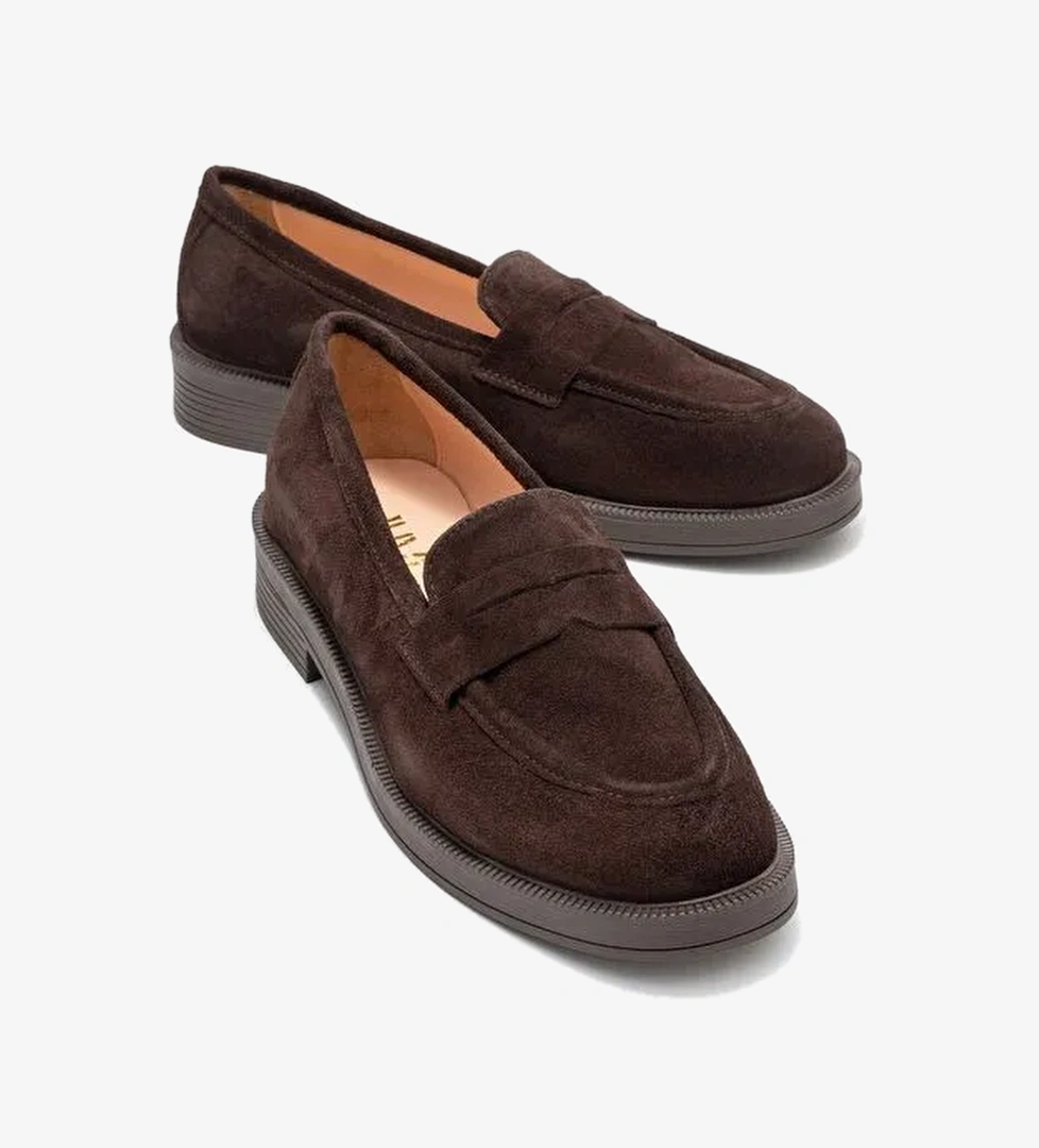 PLİNE Kahverengi Süet Hakiki Deri Kadın Loafer Ayakkabı - Görsel 1