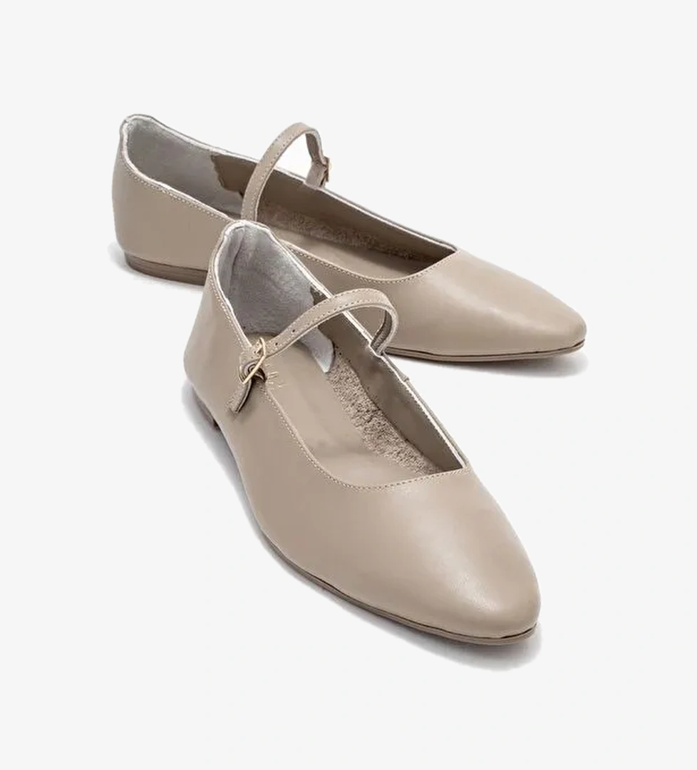 LUNAIRE Vizon Hakiki Deri Tek Bantlı Sivri Burun Kadın Babet Ayakkabı - Görsel 1