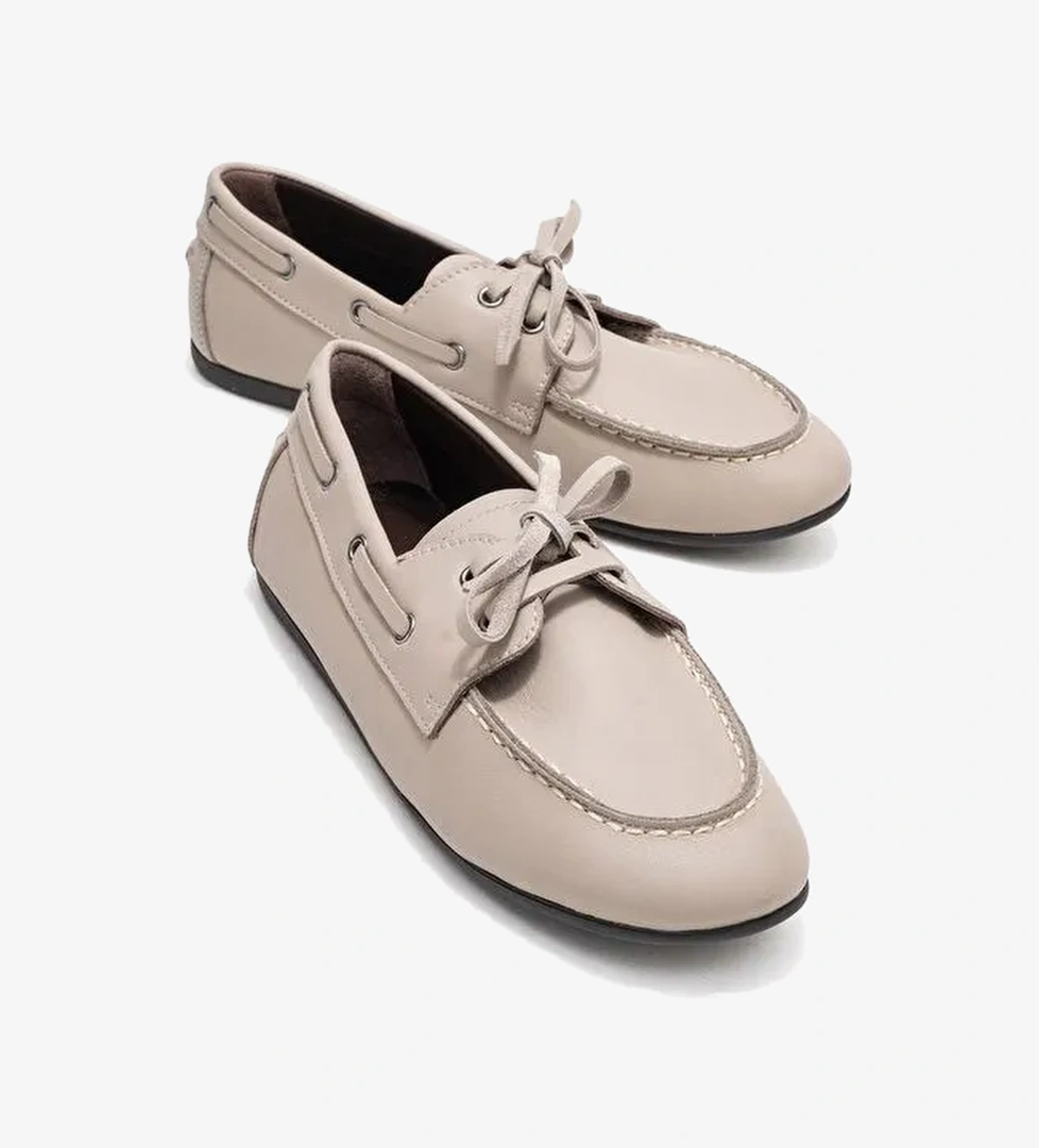 SERELIS Taş Cilt Hakiki Deri Bağcıklı Kadın Loafer Ayakkabı - Görsel 1