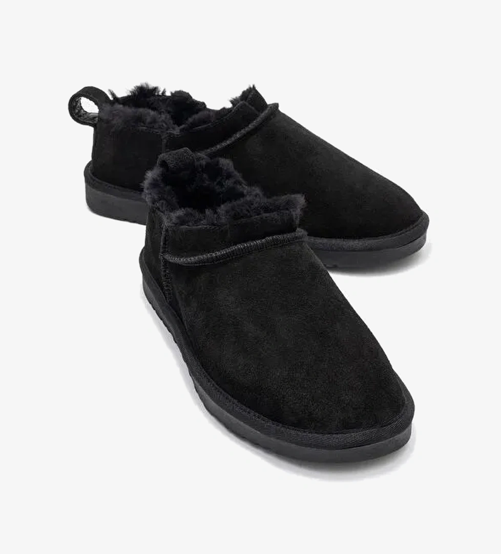 NOVELLE Siyah Süet Hakiki Deri Kürklü Kadın Bilekte Bot - Görsel 1