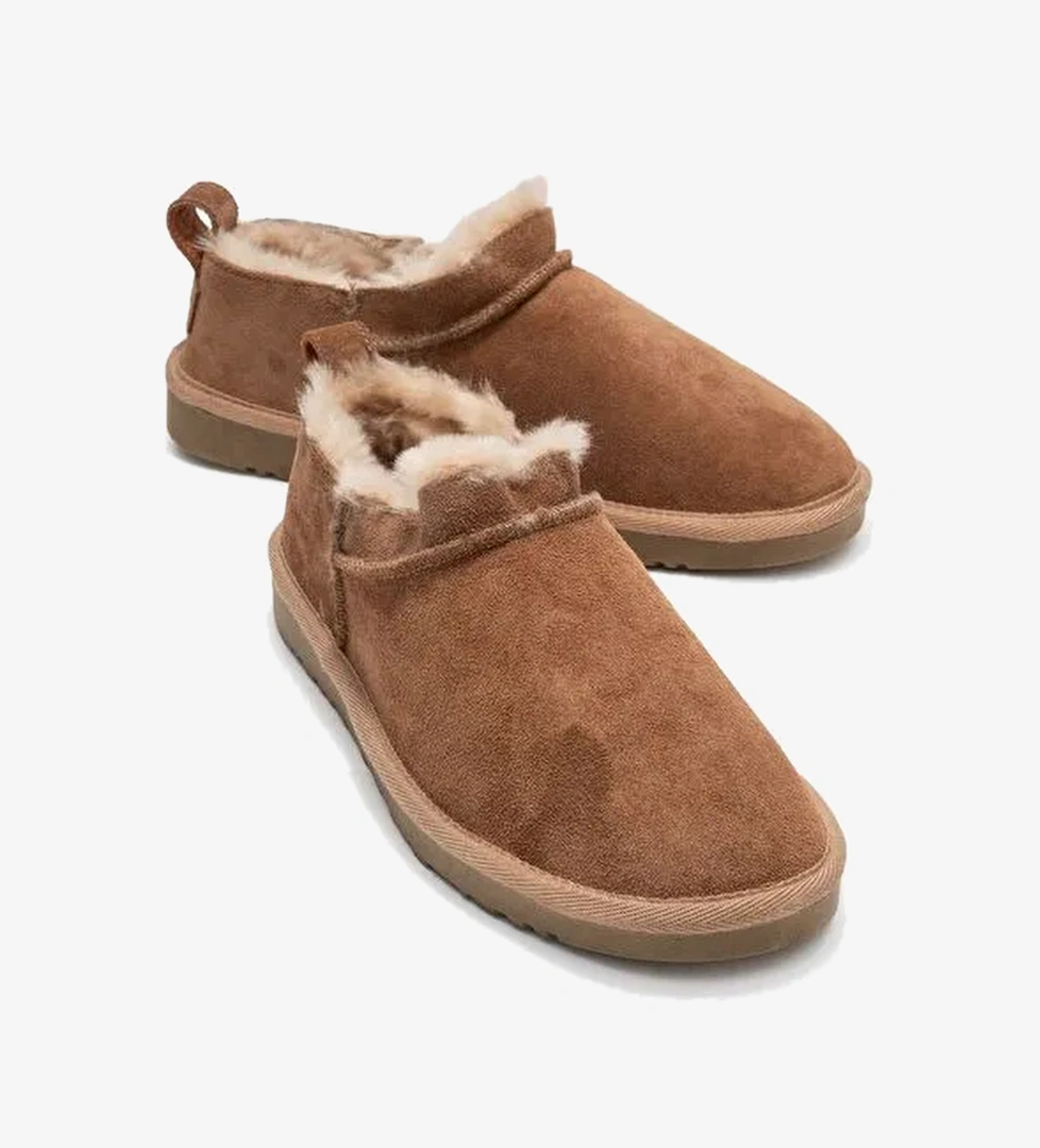 NOVELLE Toprak Süet Hakiki Deri Kürklü Kadın Bilekte Bot - Görsel 1