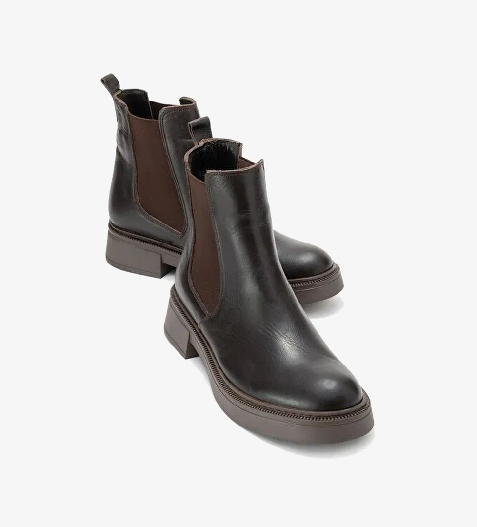 ORLISS Kahverengi Cilt Lastikli Hakiki Deri Kadın Chelsea Bot - Görsel 1