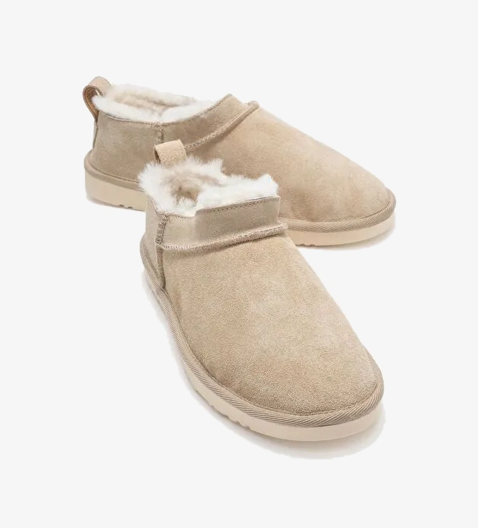 NOVELLE Bej Süet Hakiki Deri Kürklü Kadın Bilekte Bot - Görsel 1