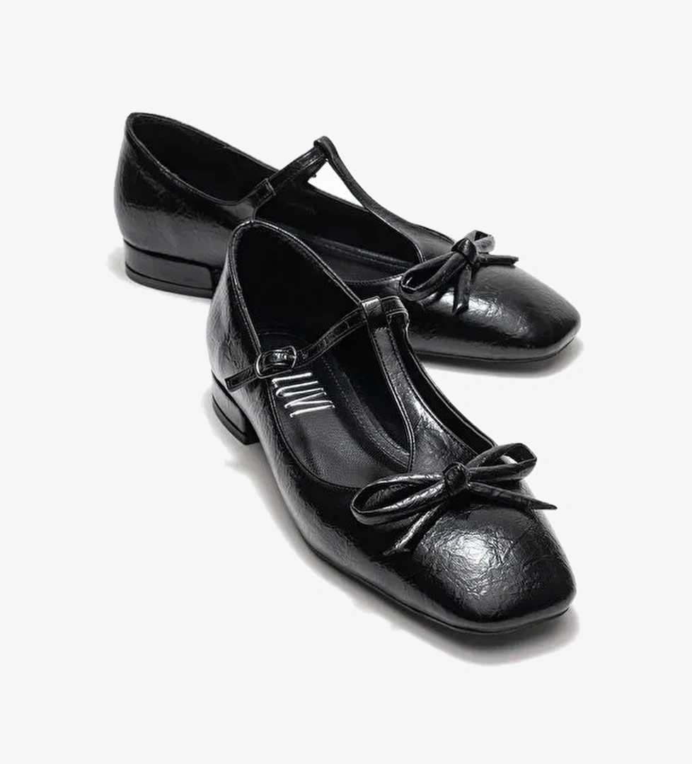 LORENA Siyah Fiyonklu Kadın Babet Ayakkabı - Görsel 1