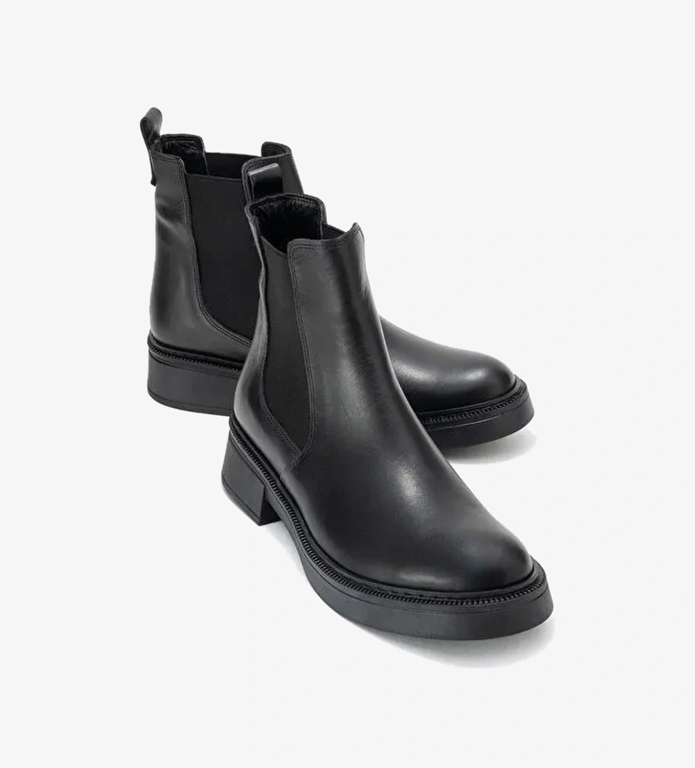 ORLISS Siyah Cilt Lastikli Hakiki Deri Kadın Chelsea Bot - Görsel 1