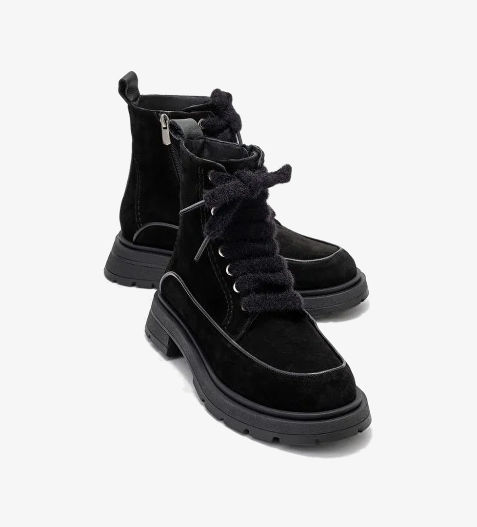 MINA Siyah Süet Hakiki Deri Kadın Postal Bot - Görsel 1