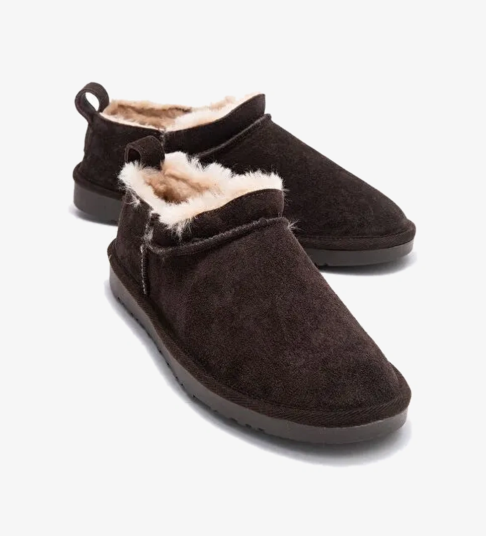 NOVELLE Kahverengi Süet Hakiki Deri Kürklü Kadın Bilekte Bot - Görsel 1