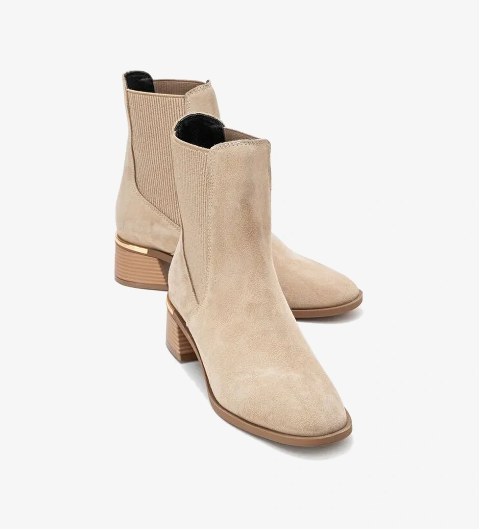 NEİVA Bej Süet Hakiki Deri Kadın Chelsea Bot - Görsel 1