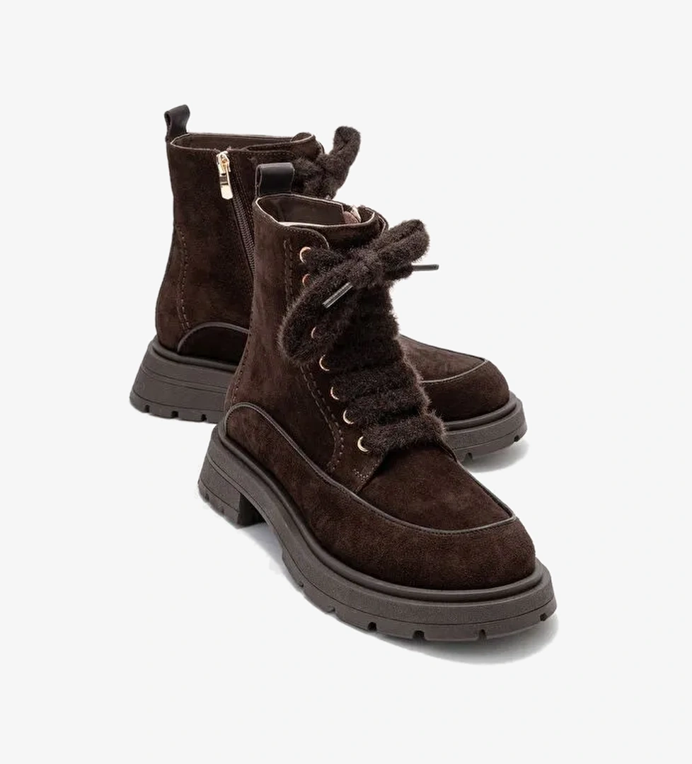 MINA Kahverengi Süet Hakiki Deri Kadın Postal Bot - Görsel 1