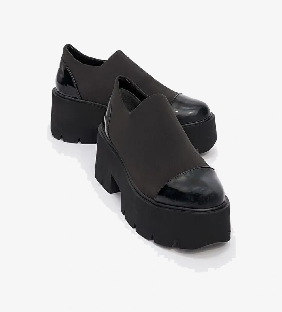 GRENA Siyah Rugan Scuba Kadın Kalın Tabanlı Günlük Ayakkabı - Görsel 1