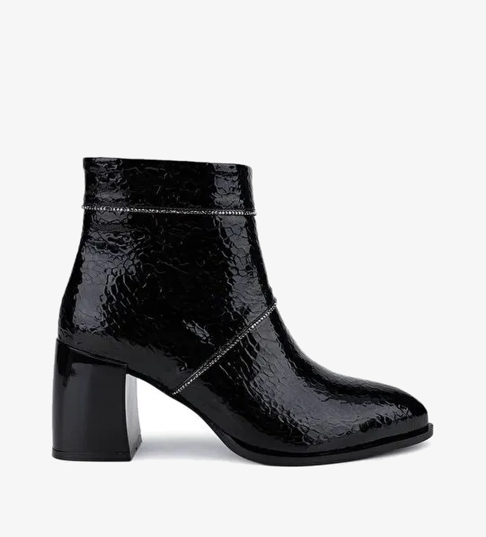 Tamer Tanca Kadın Suni Deri Siyah Rugan Topuklu Bot - Görsel 1