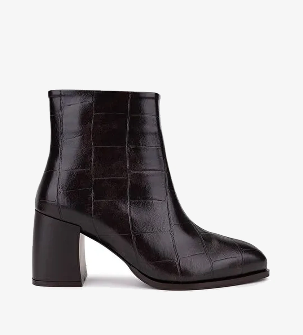 Tamer Tanca Kadın Suni Deri Kahverengi Kroko Topuklu Bot - Görsel 1