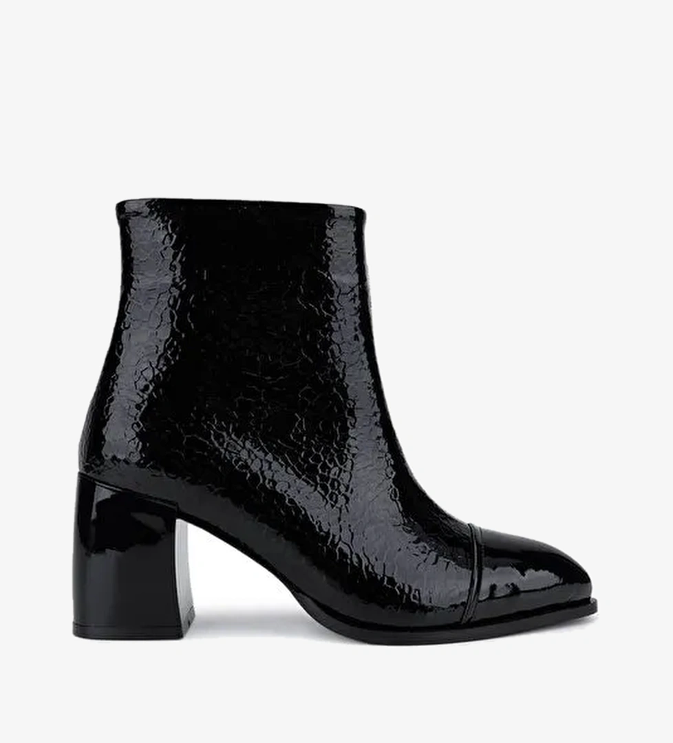 Tamer Tanca Kadın Suni Deri Siyah Rugan Topuklu Bot - Görsel 1
