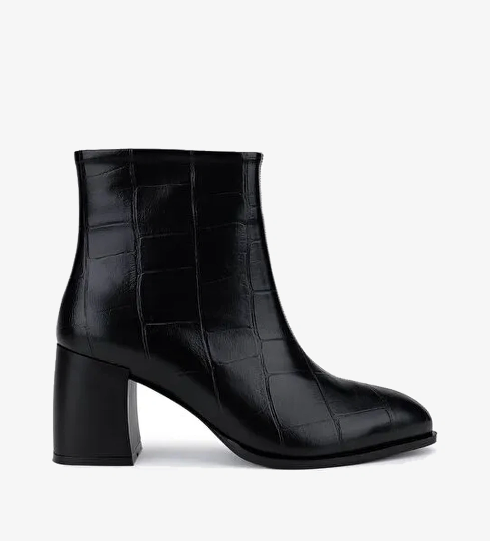 Tamer Tanca Kadın Suni Deri Siyah Kroko Topuklu Bot - Görsel 1