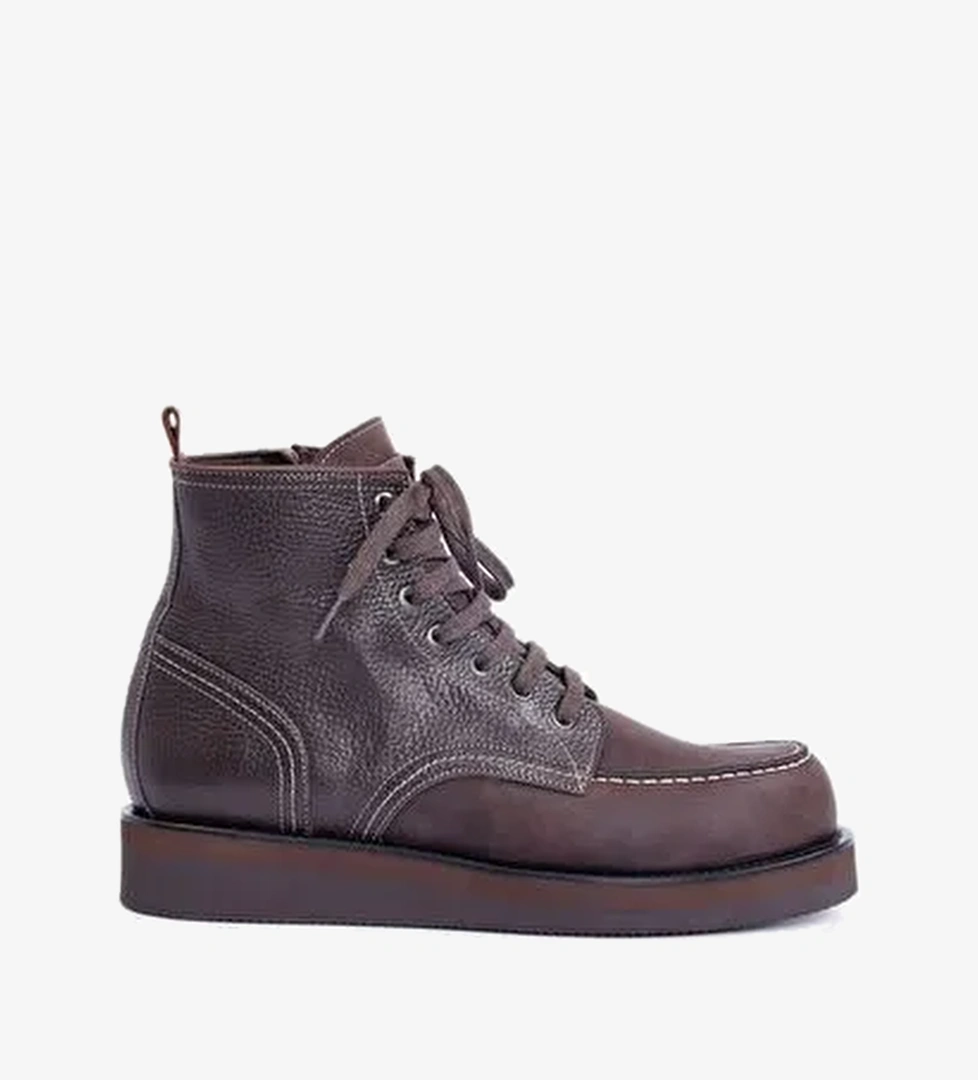 Nubuk Detaylı Bağcıklı Deri Bot - Görsel 1