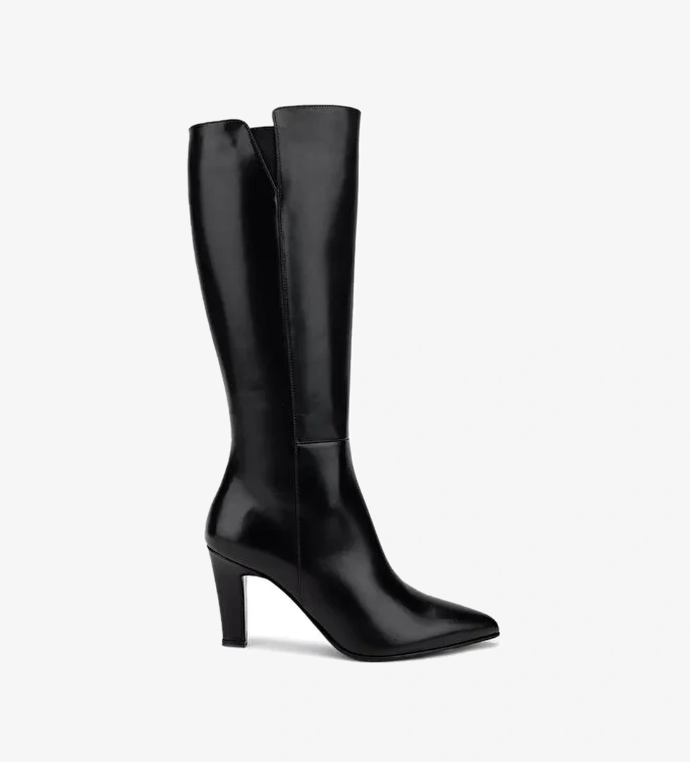 Tamer Tanca Kadın Hakiki Deri Siyah Deri Topuklu Çizme - Görsel 1