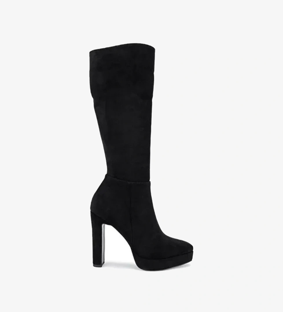 Tamer Tanca Kadın Suni Deri Siyah Süet Topuklu Çizme - Görsel 1