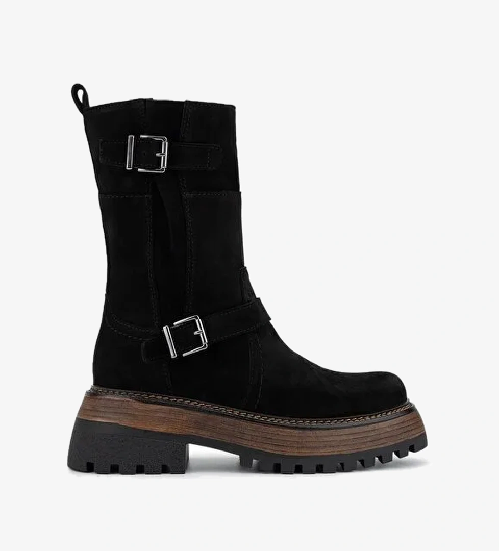 Tamer Tanca Kadın Hakiki Deri Siyah Süet Casual Bot - Görsel 1