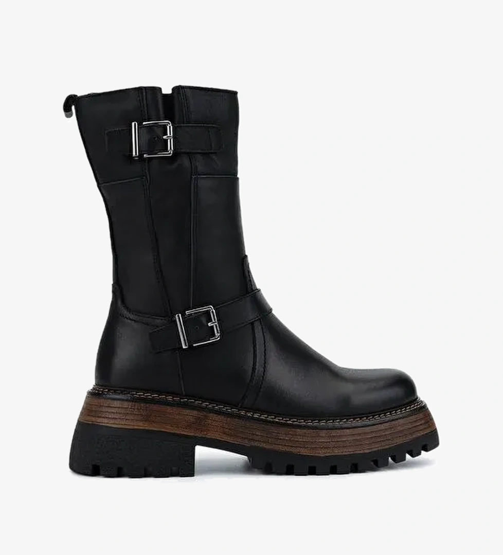 Tamer Tanca Kadın Hakiki Deri Siyah Deri Casual Bot - Görsel 1