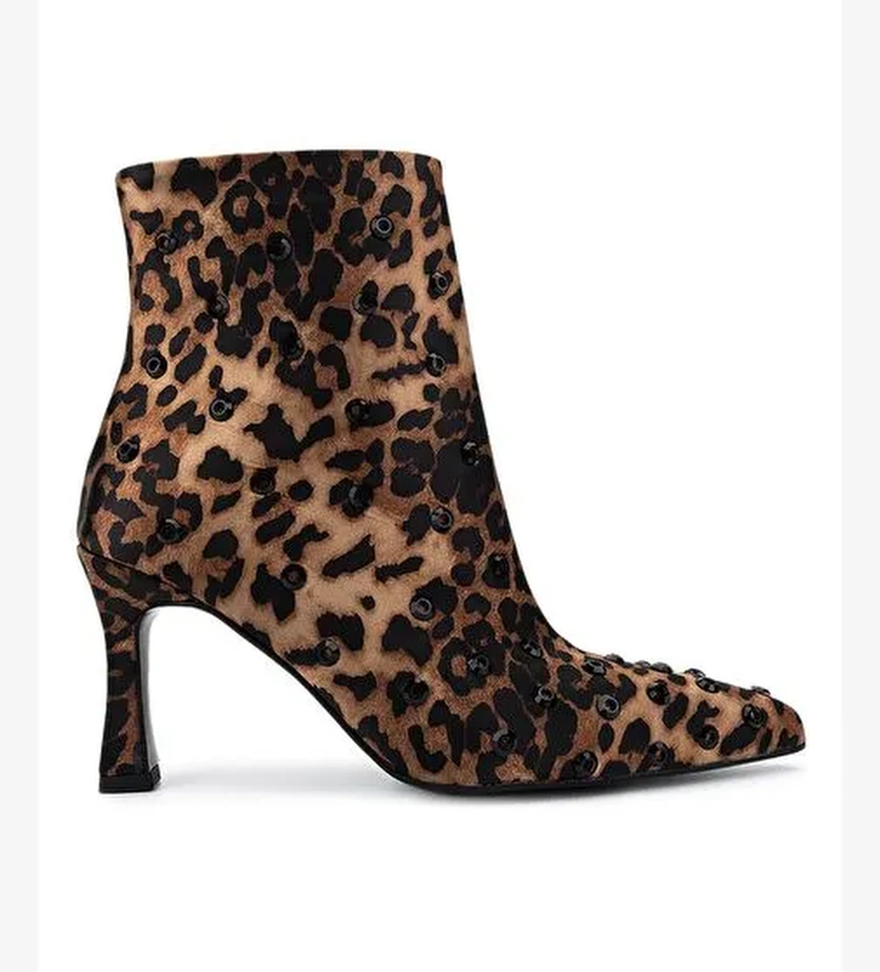 Tamer Tanca Kadın Saten Leopar Topuklu Bot - Görsel 1