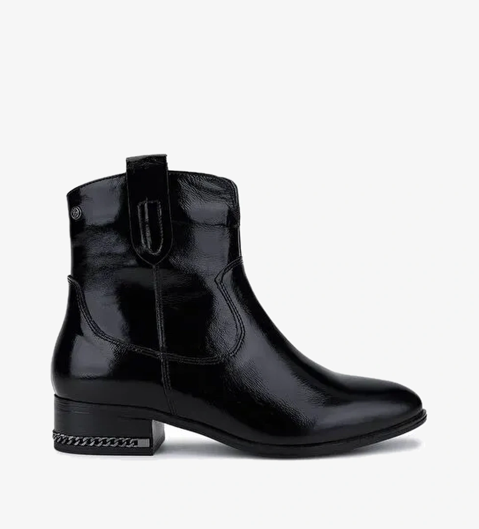 Tamer Tanca Kadın Hakiki Deri Siyah Rugan Topuklu Bot - Görsel 1