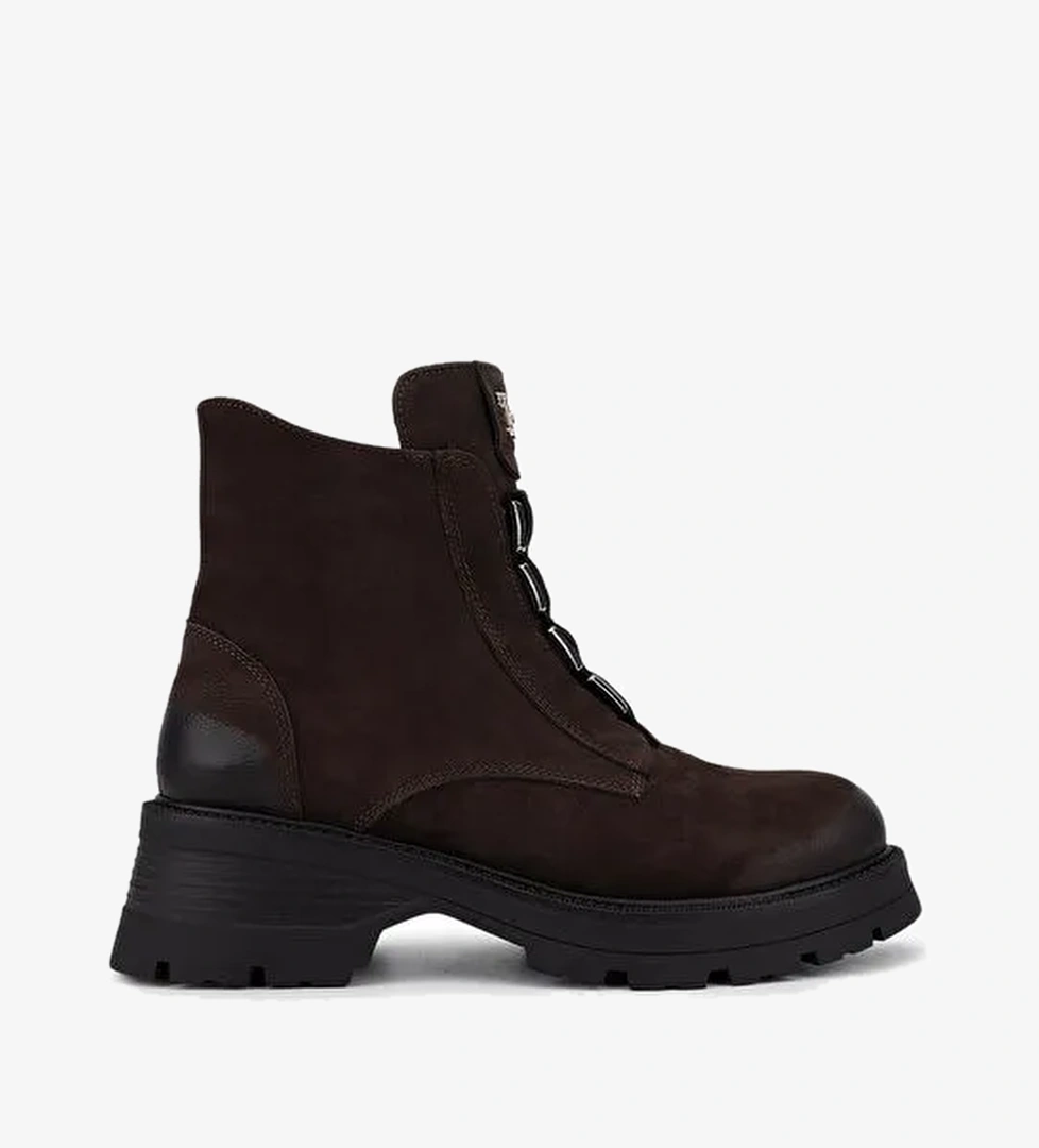 Tamer Tanca Kadın Hakiki Deri Kahverengi Nubuk Topuklu Bot - Görsel 1