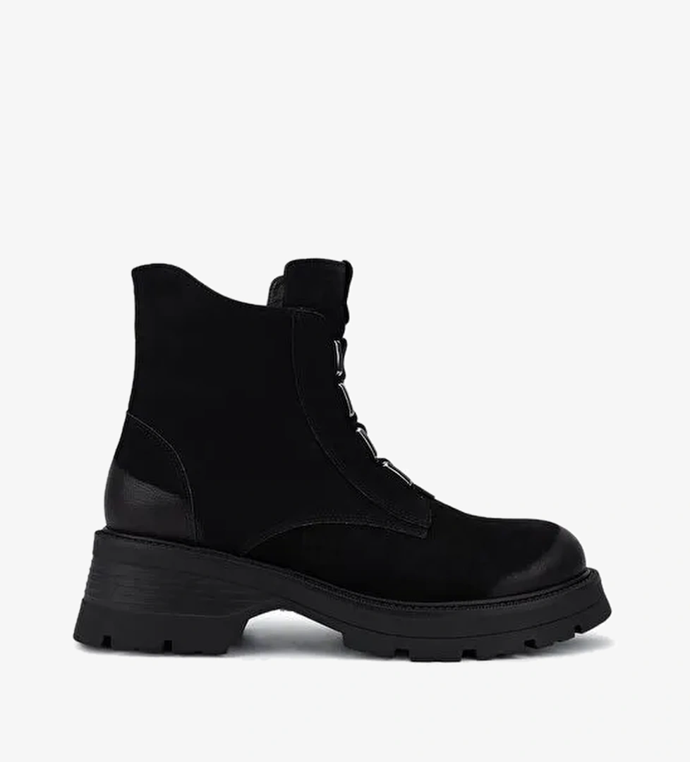 Tamer Tanca Kadın Hakiki Deri Siyah Nubuk Topuklu Bot - Görsel 1