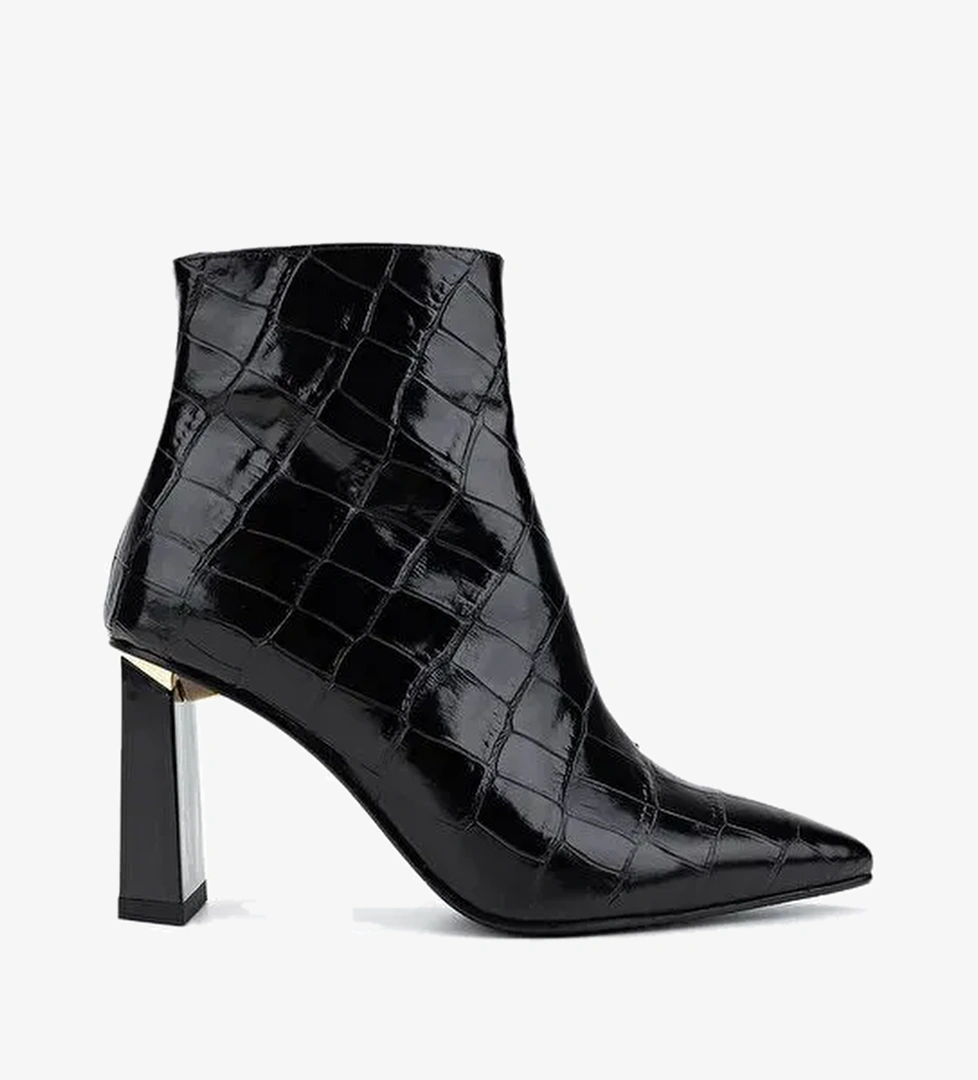 Tamer Tanca Kadın Hakiki Deri Siyah Kroko Topuklu Bot - Görsel 1