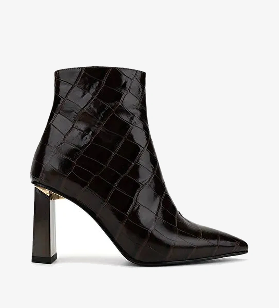 Tamer Tanca Kadın Hakiki Deri Kahverengi Kroko Topuklu Bot - Görsel 1