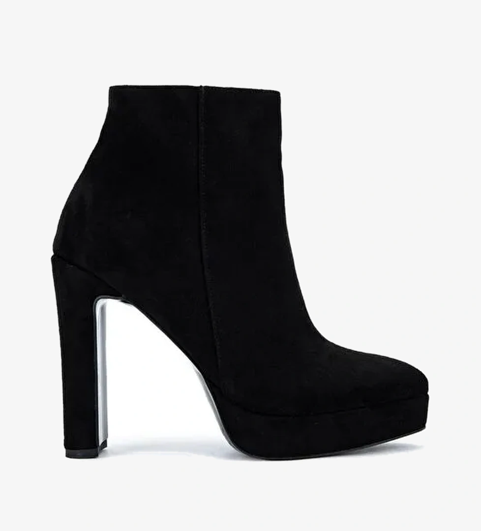 Tamer Tanca Kadın Suni Deri Siyah Süet Topuklu Bot - Görsel 1