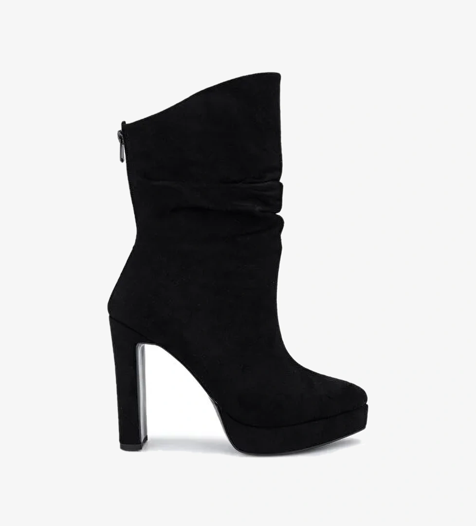 Tamer Tanca Kadın Suni Deri Siyah Süet Topuklu Bot - Görsel 1