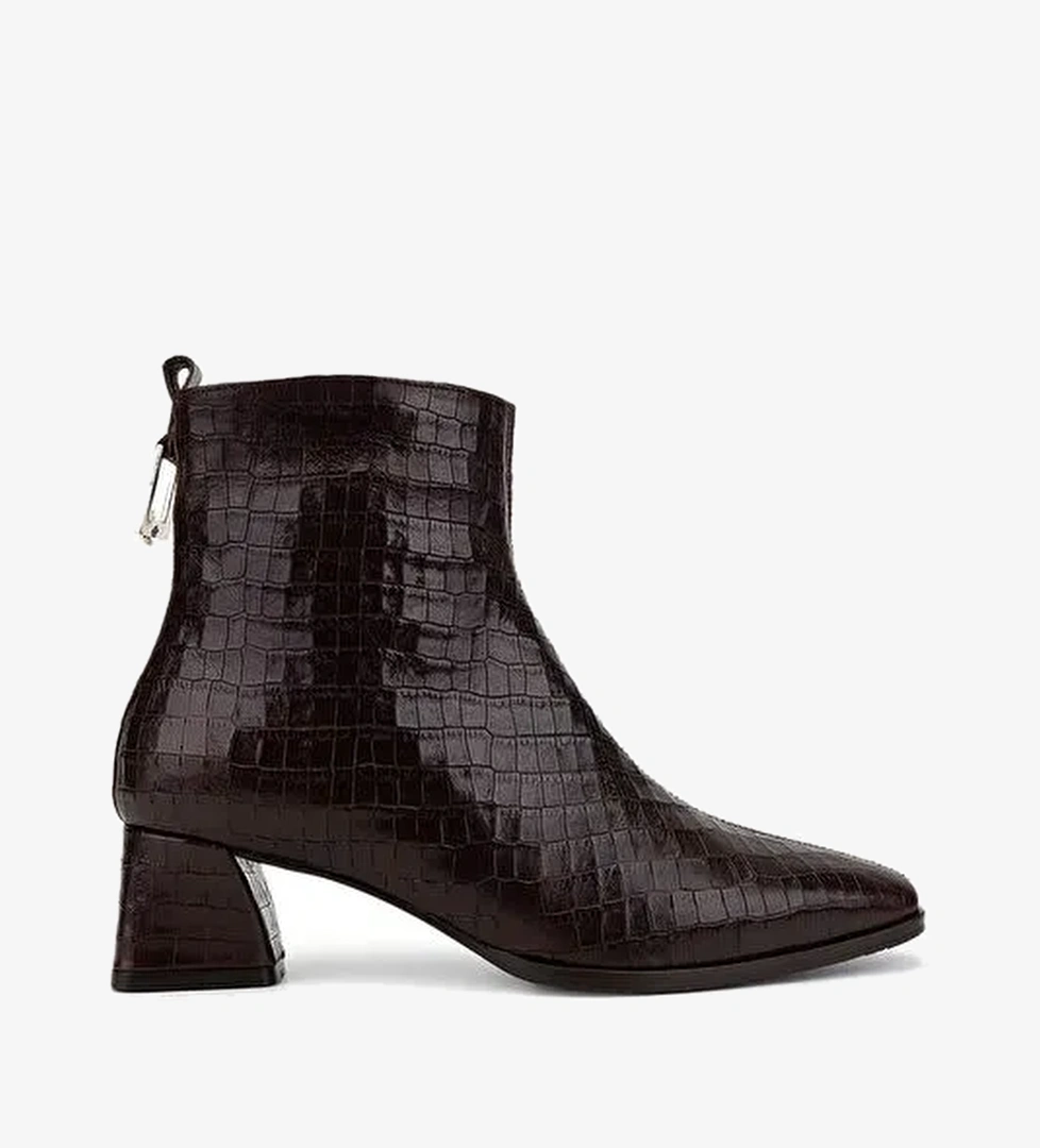 Tamer Tanca Kadın Hakiki Deri Kahverengi Kroko Klasik Bot - Görsel 1