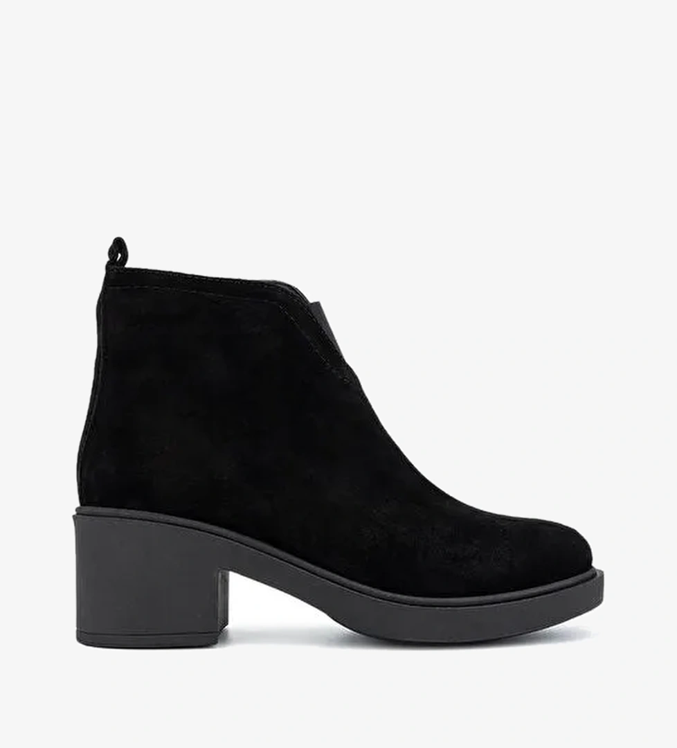 Tamer Tanca Kadın Hakiki Deri Siyah Süet Topuklu Bot - Görsel 1